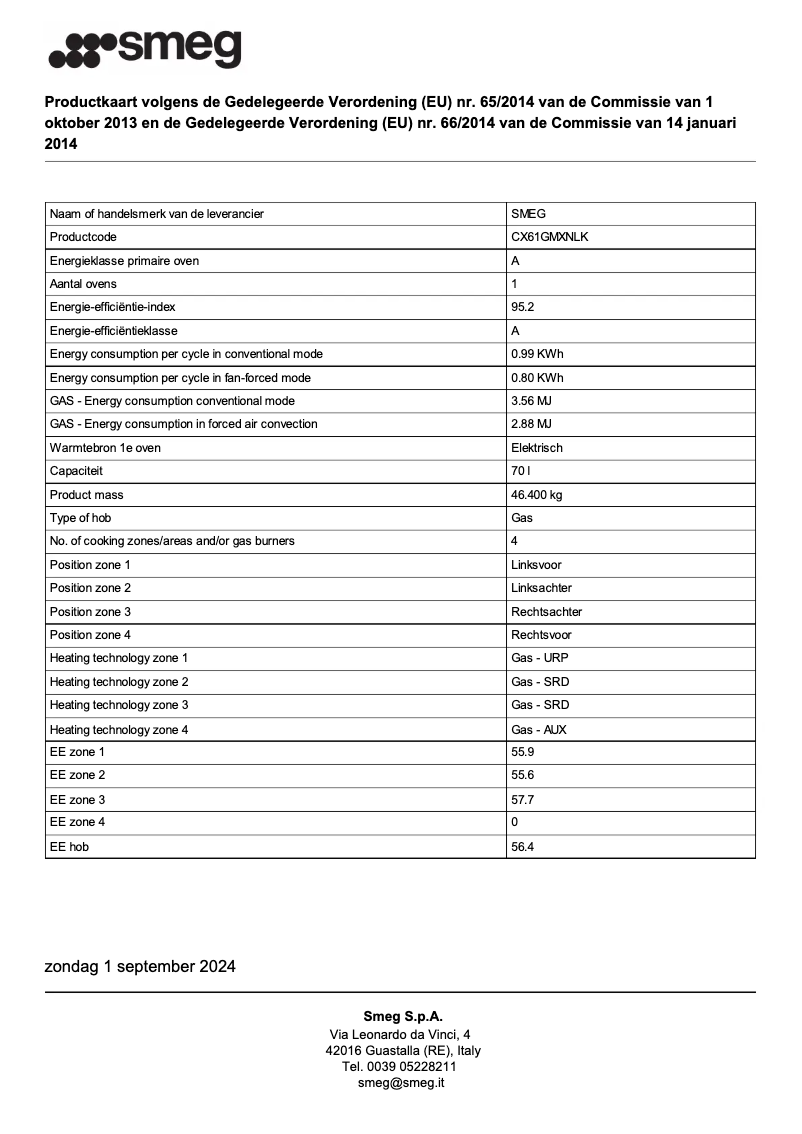 Page n°1 - Fiche technique Smeg CX61GMXNLK