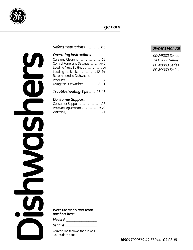 Page 1 de la notice Manuel d'utilisation et d'entretien GE GLD8700NBB