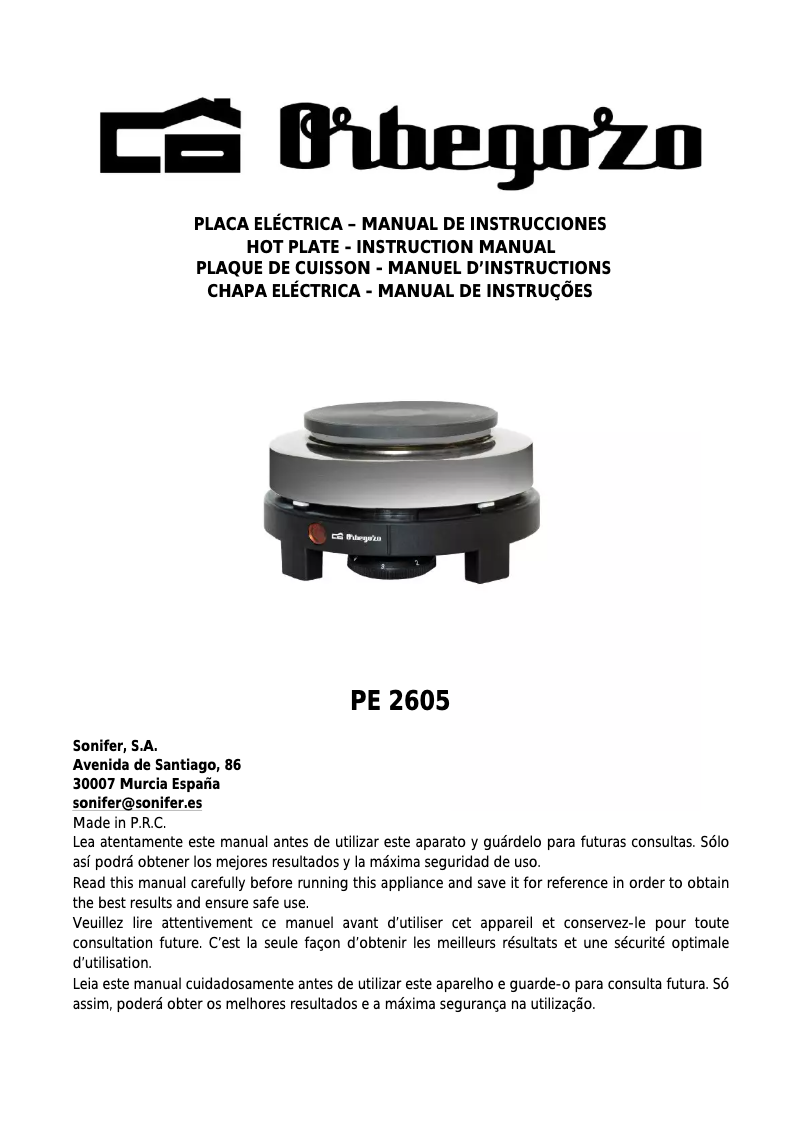 Page 1 de la notice Manuel utilisateur Orbegozo PE 2605