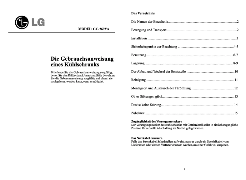 Page 1 de la notice Manuel utilisateur LG GC-269YA