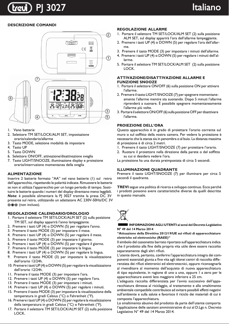 Page n°1 - Manuel utilisateur Trevi PJ 3027