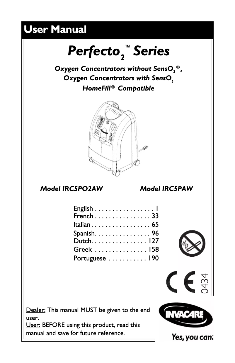 Page n°1 - Manuel utilisateur Invacare Perfecto IRC5PAW