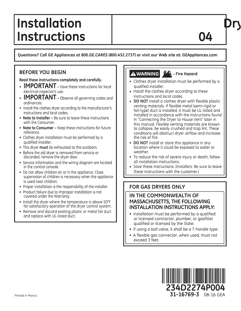 Image de la première page du manuel de l'appareil GFD45ESSKWW