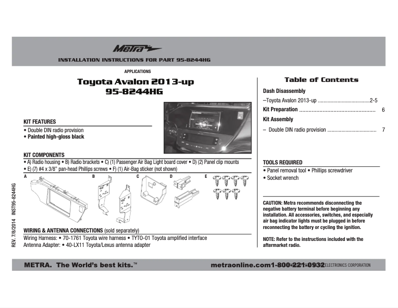 Página 1 del manual Manual de instrucciones Metra 95-8244HG