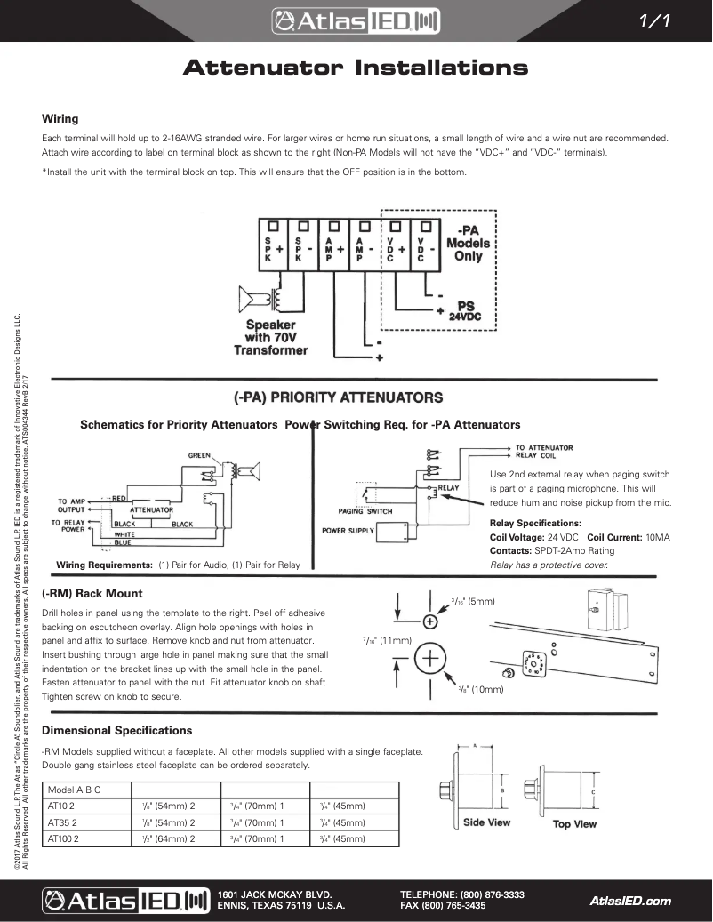 Page 1 de la notice Guide d'installation Atlas Sound AT100-RM