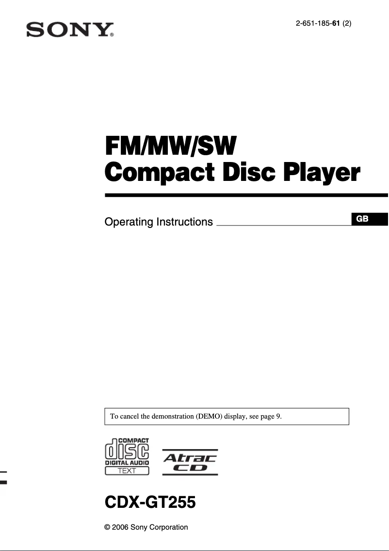 Page 1 de la notice Manuel utilisateur Sony CDX-GT255