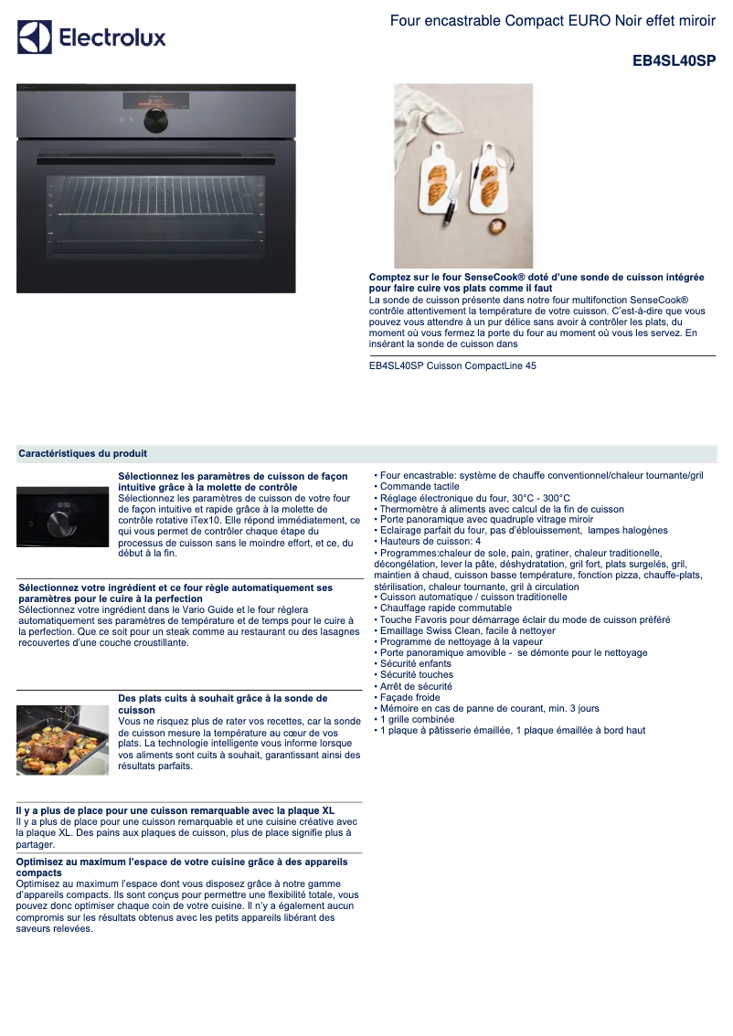 Page 1 de la notice Fiche technique Electrolux EB4SL40SP