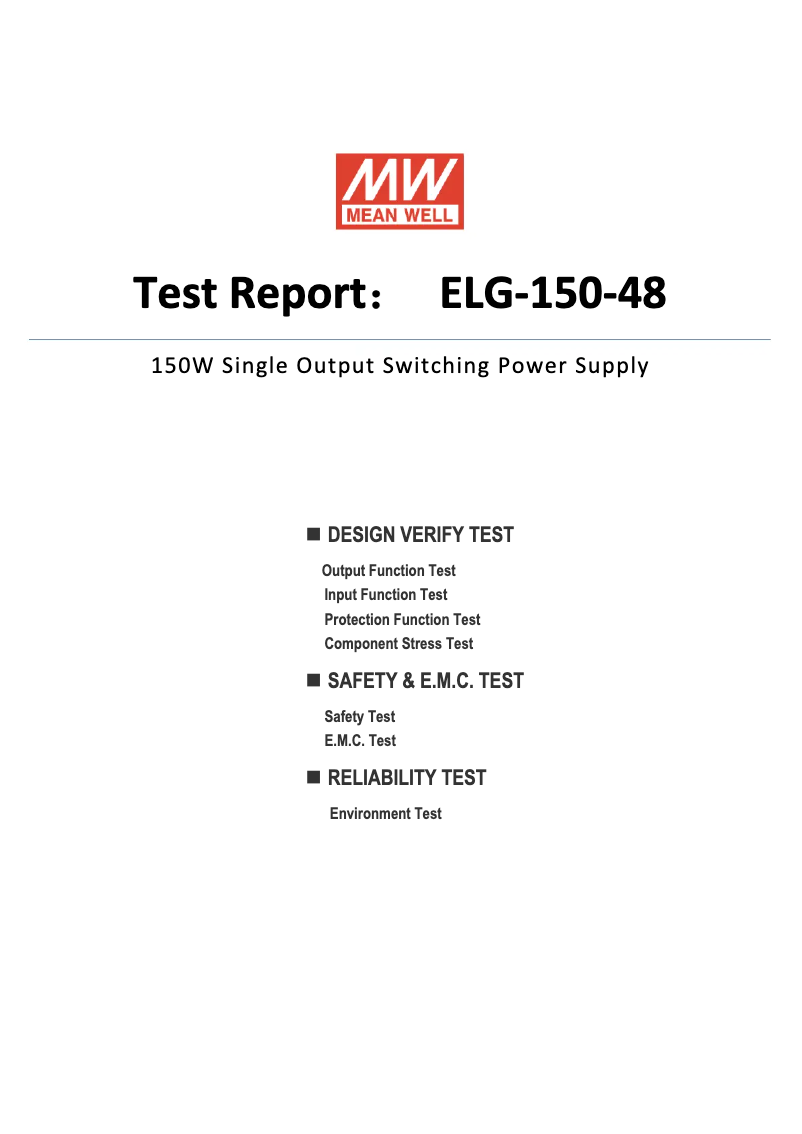 Page 1 de la notice Fiche technique Mean Well ELG-150-48