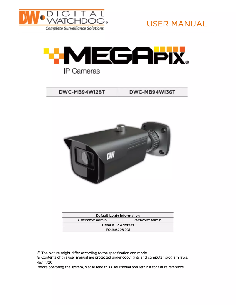 Page n°1 - Manuel utilisateur Digital Watchdog MegaPix DWC-MB94WI28T