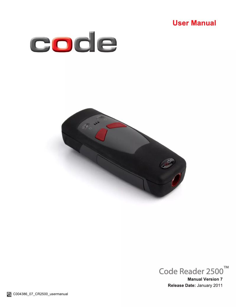 Page n°1 - Manuel utilisateur Code Reader 2500
