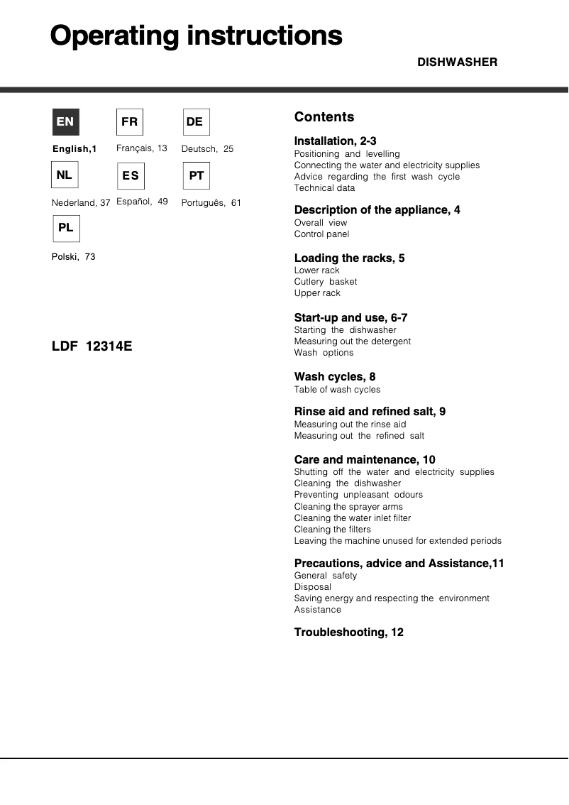 Page 1 de la notice Manuel utilisateur Hotpoint LDF 12314E B EU