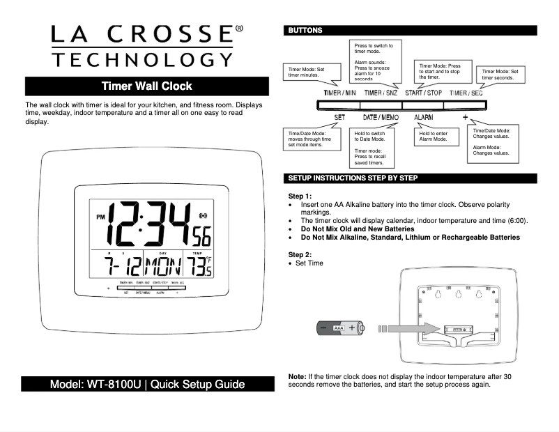Image de la première page du manuel de l'appareil WT-8100WH