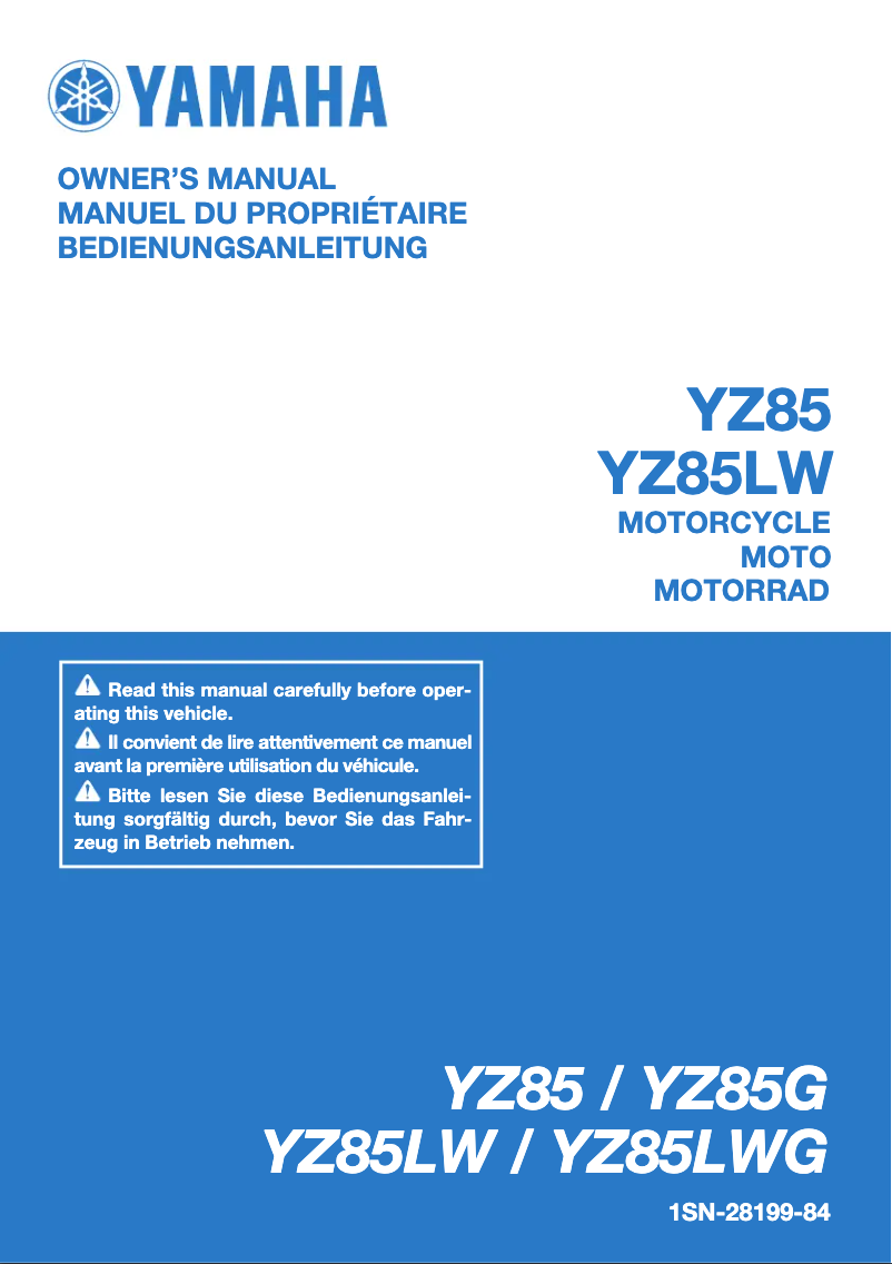 Image de la première page du manuel de l'appareil YZ85 (2016)