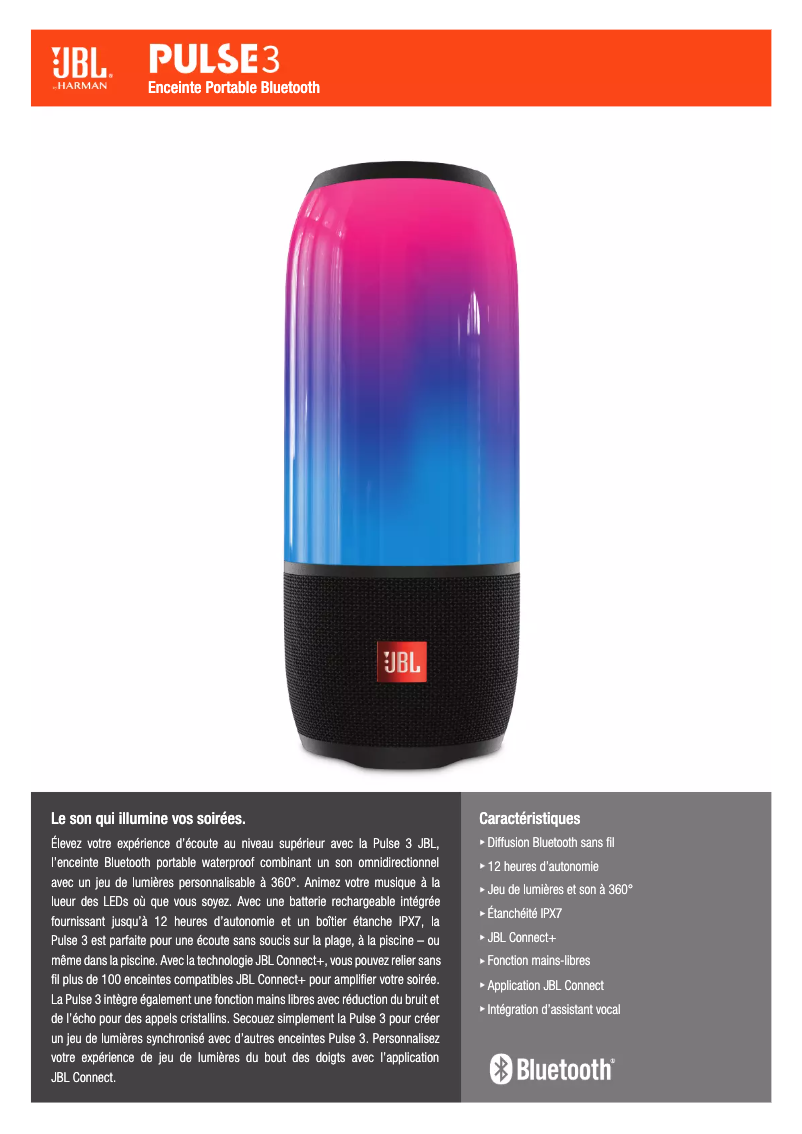 Page n°1 - Fiche technique JBL Pulse 3