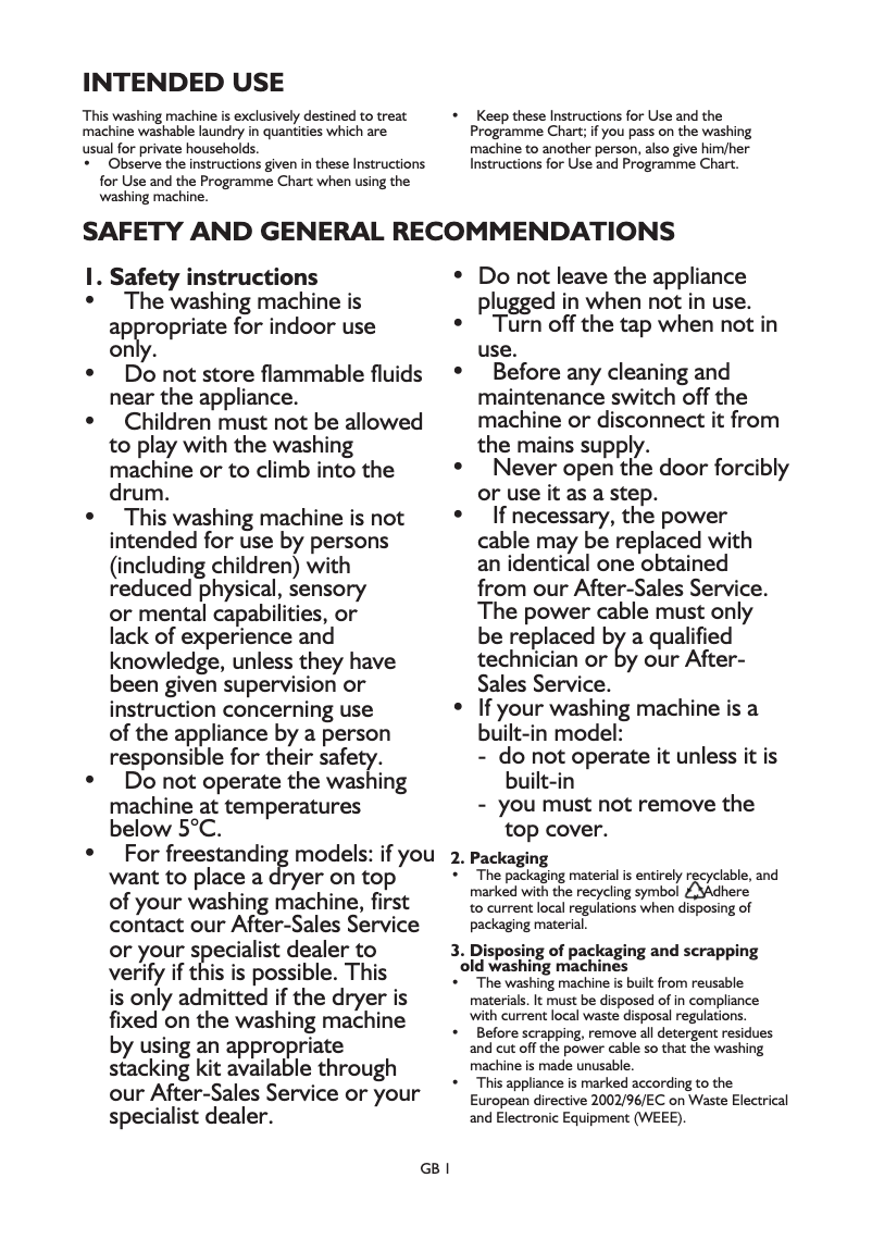 Page 1 de la notice Mode d'emploi Whirlpool AWO/C 7010