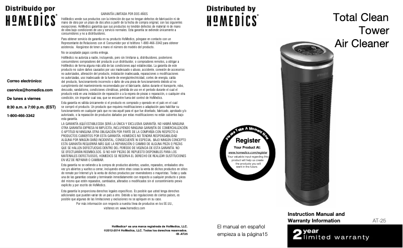 Página 1 del manual Manual de usuario Homedics AT-25
