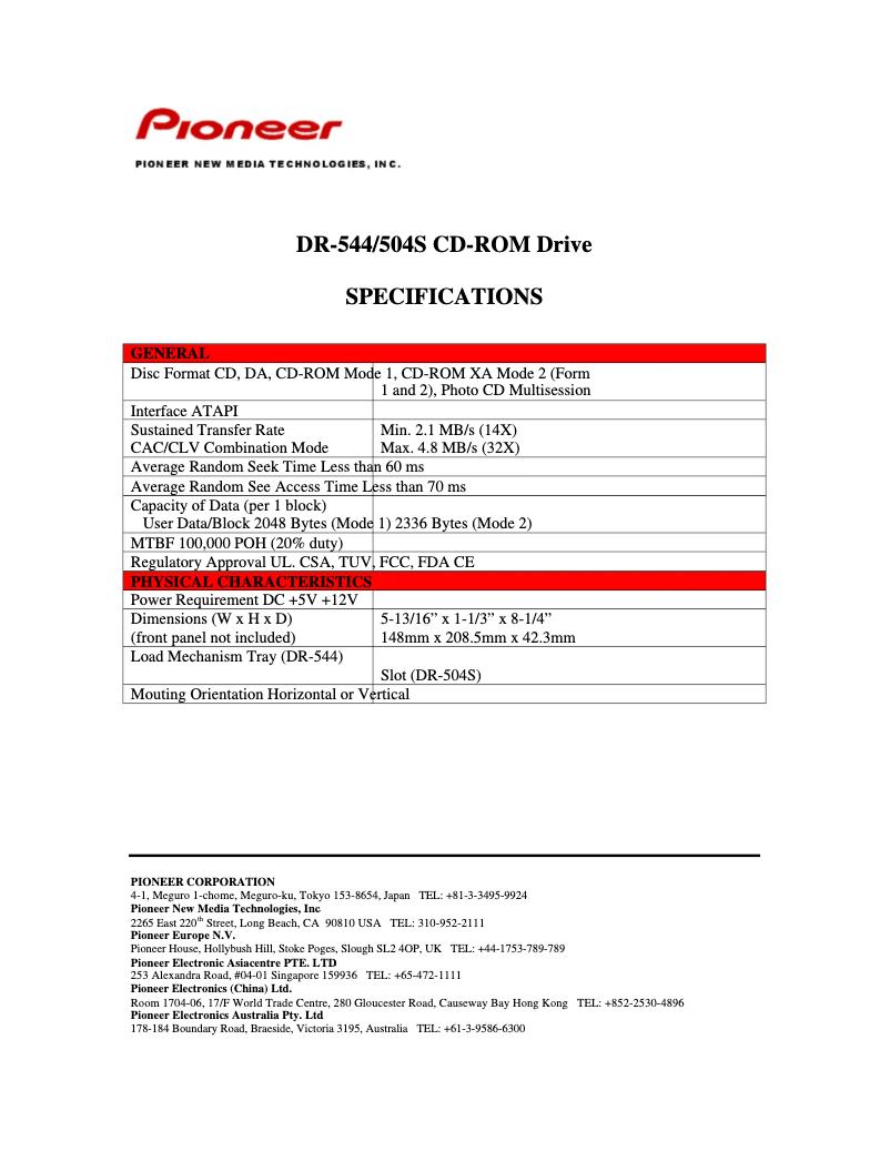 Page 1 de la notice Manuel utilisateur Pioneer DR-504S
