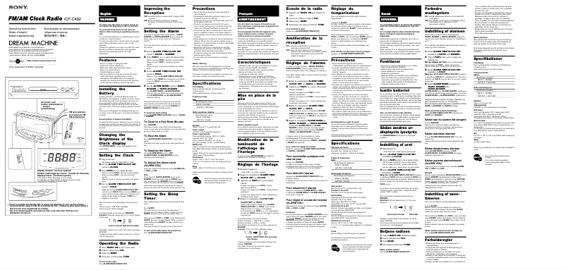 Page n°1 - Manuel utilisateur Sony ICF-C492