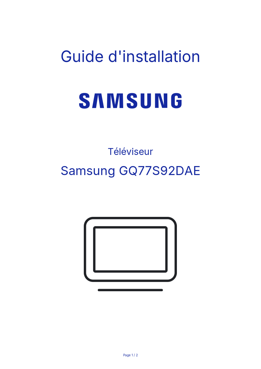 Page n°1 - Guide d'installation Samsung GQ77S92DAE