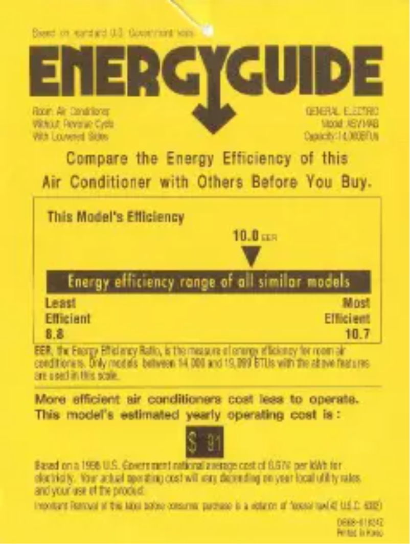 Page n°1 - Label énergétique GE ASV14AB