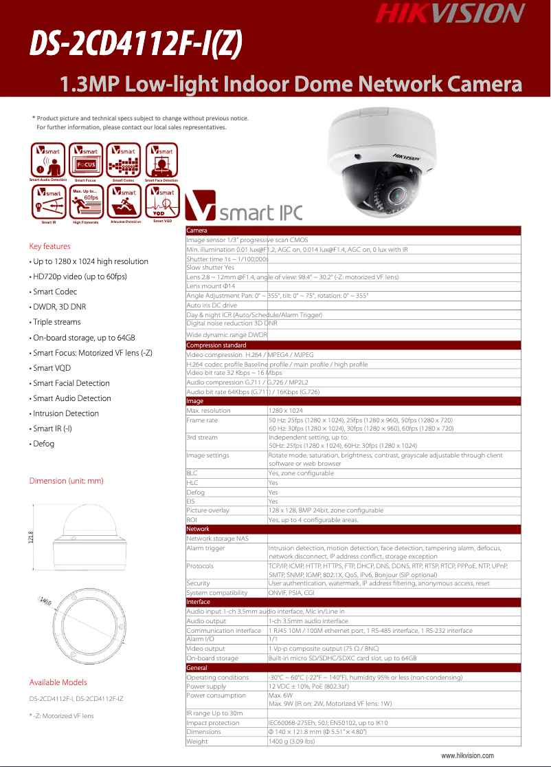 Page 1 de la notice Brochure Hikvision DS-2CD4165F-IZ