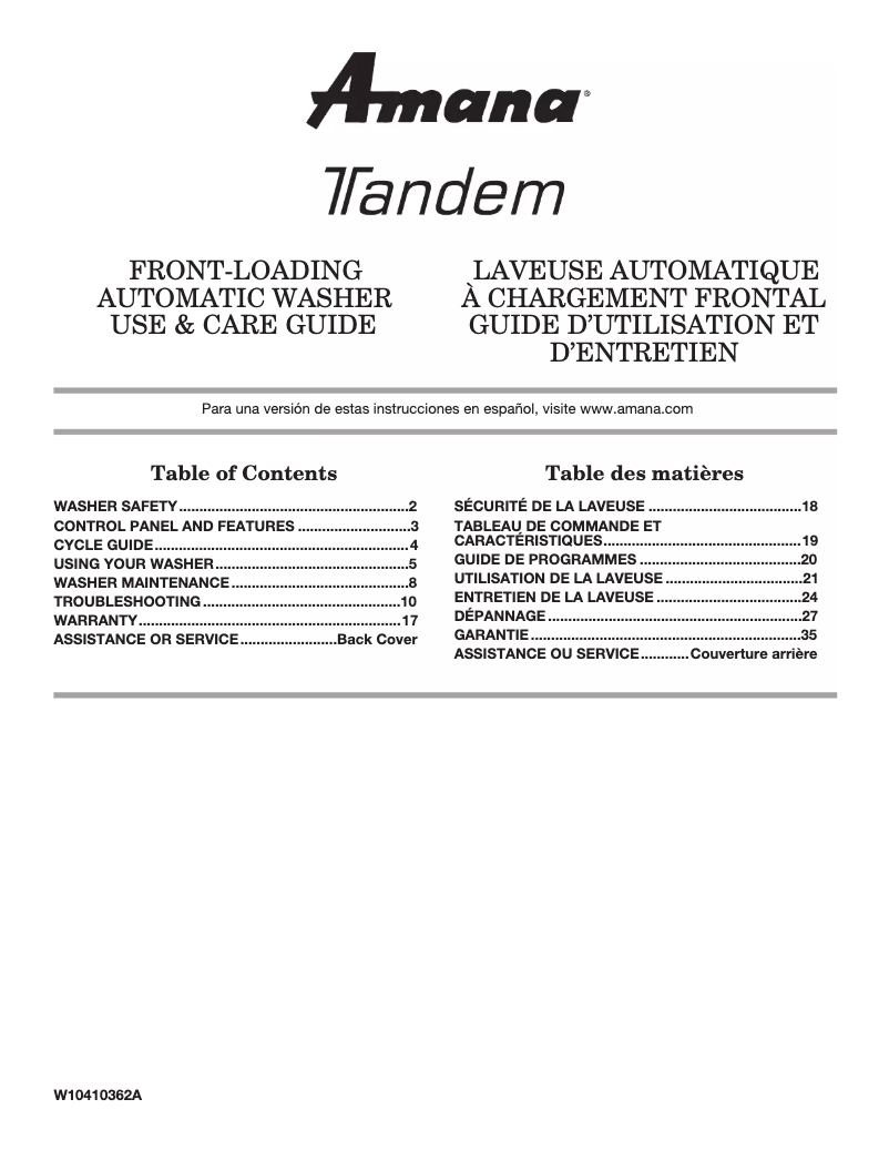 Image de la première page du manuel de l'appareil NFW7300WW