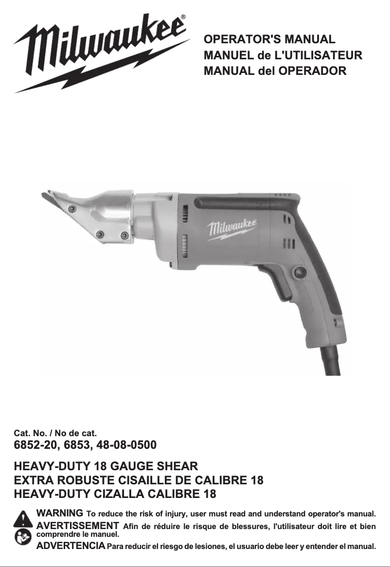 Page n°1 - Manuel utilisateur Milwaukee 6852-20