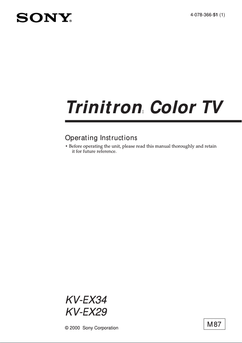 Page 1 de la notice Manuel utilisateur Sony KV-EX34M87