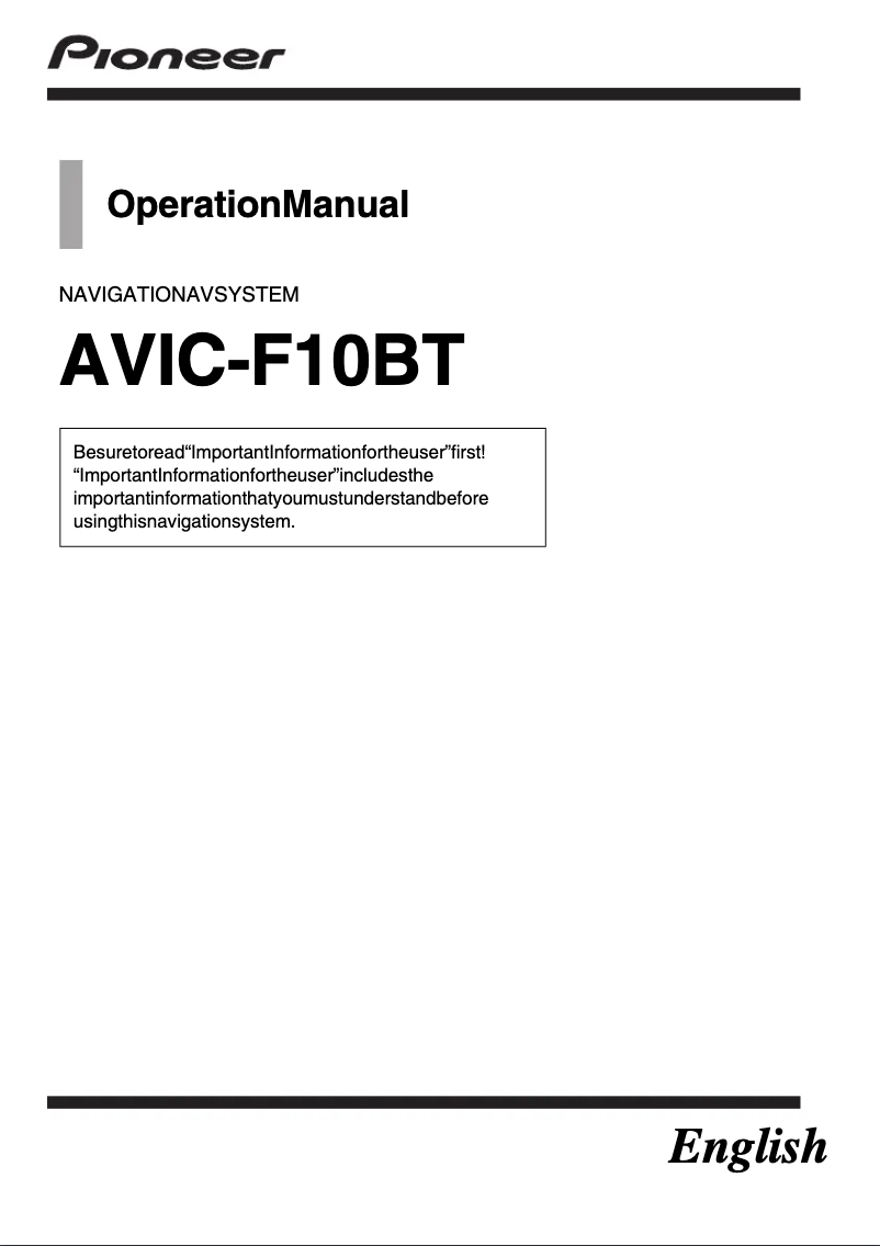 Image de la première page du manuel de l'appareil AVIC-F10BT