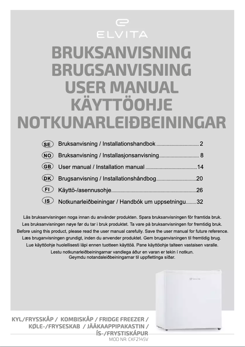 Page 1 de la notice Manuel utilisateur Elvita CKF2145V
