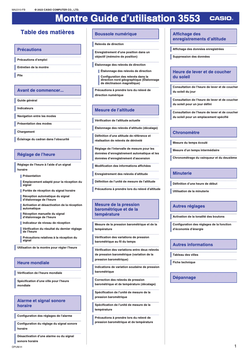 Page 1 de la notice Manuel utilisateur Casio G-Shock GW-9500
