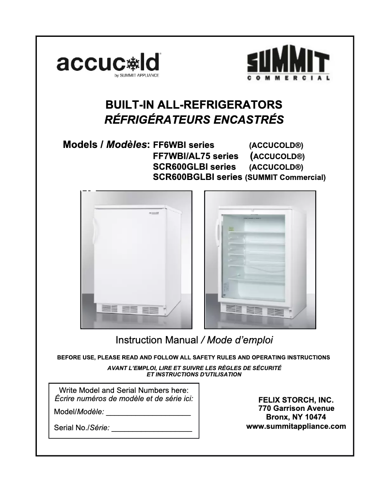 Page n°1 - Manuel utilisateur Accucold FF6BKBISSHHADA