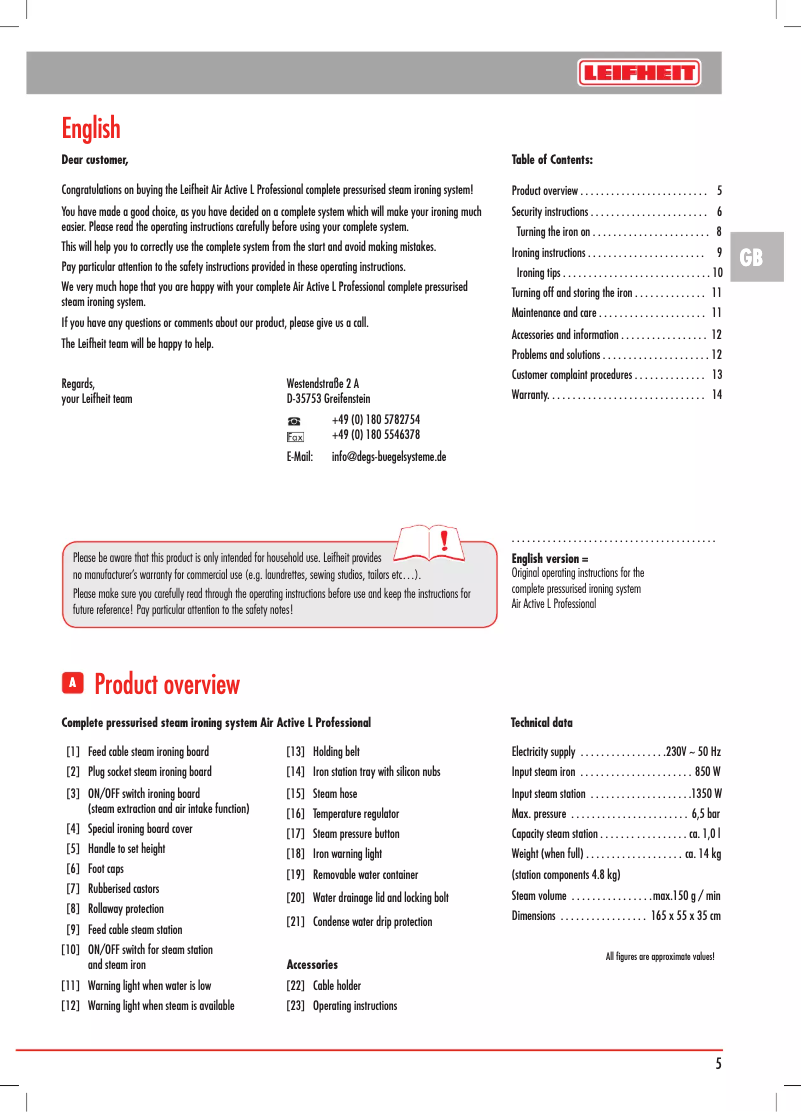 Page n°1 - Manuel utilisateur Leifheit AirActive L Professional