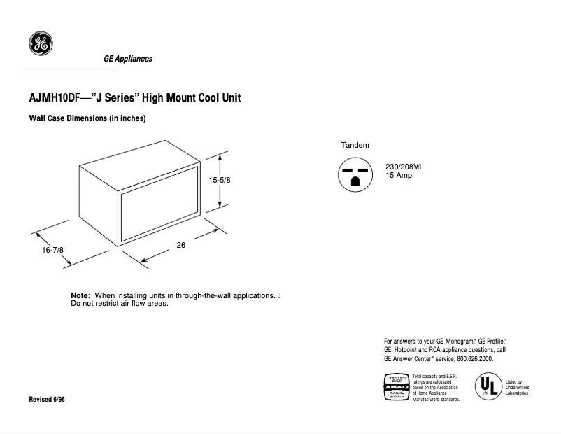 Página 1 del manual Ficha técnica GE AJMH10DF