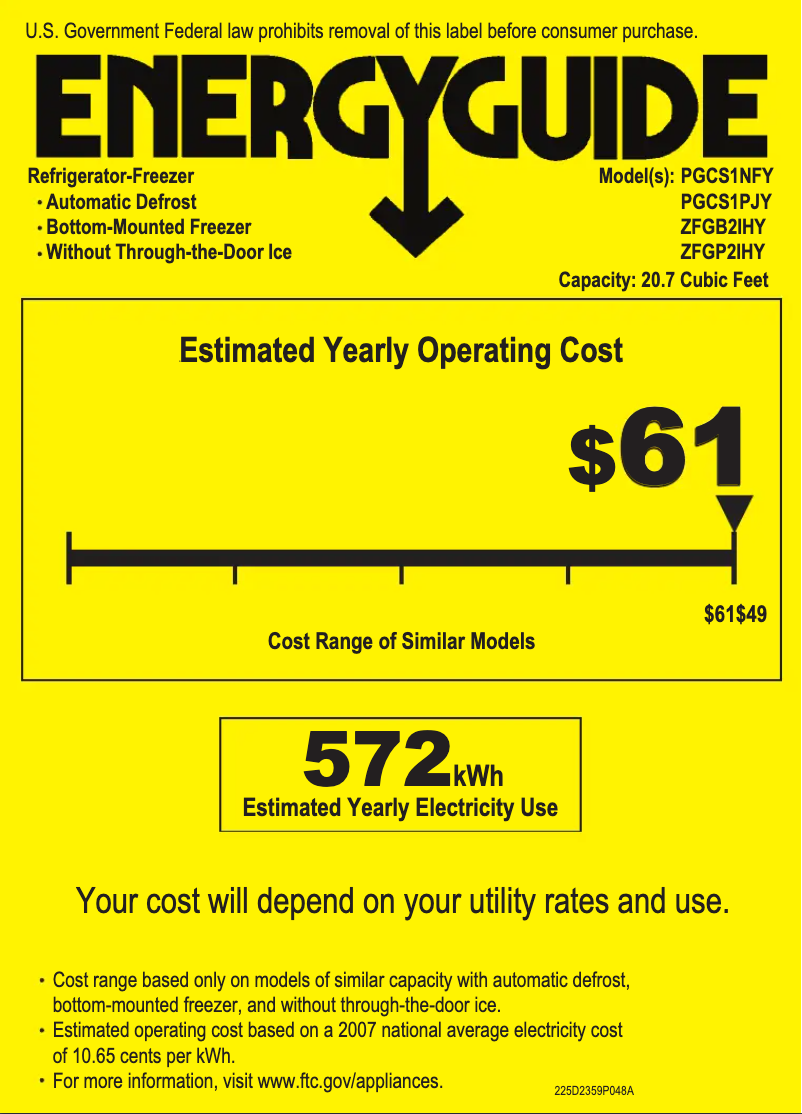 Page 1 de la notice Label énergétique GE Profile PGCS1NFYSS