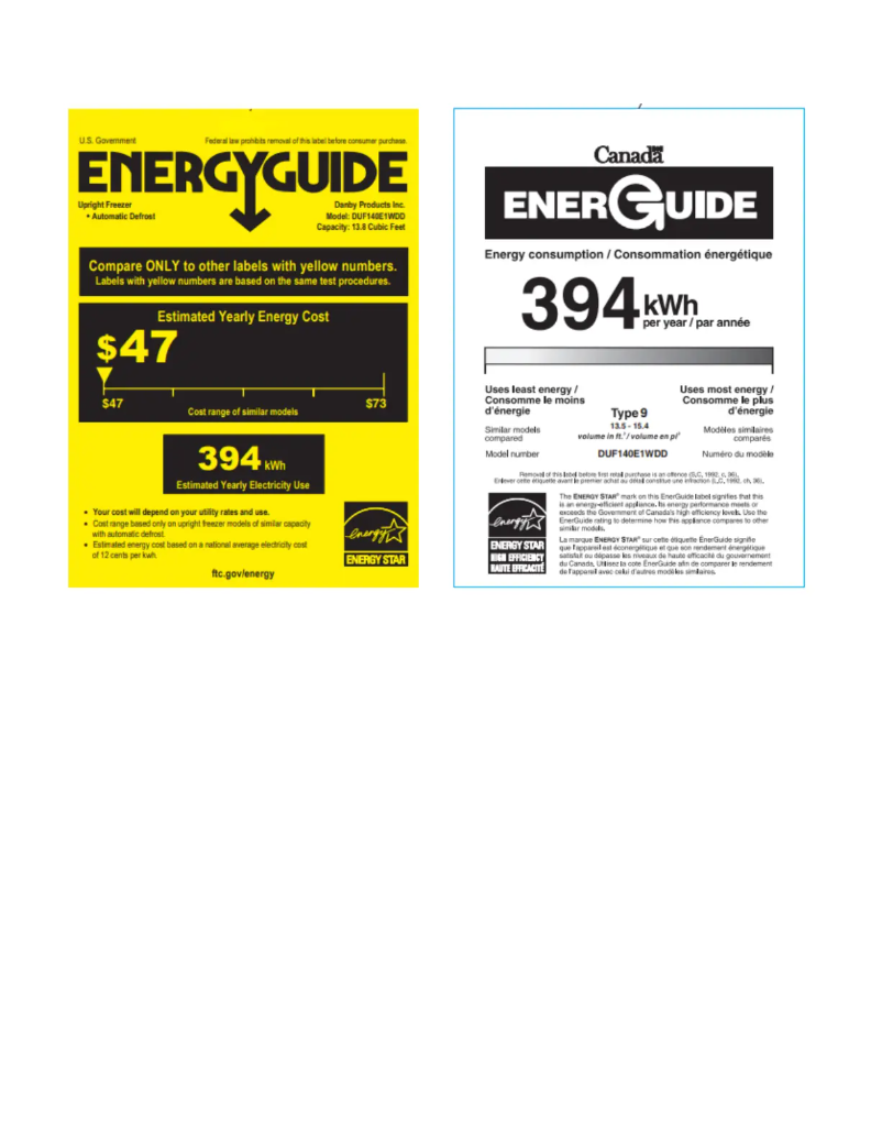 Page n°1 - Label énergétique Danby DUF140E1WDD