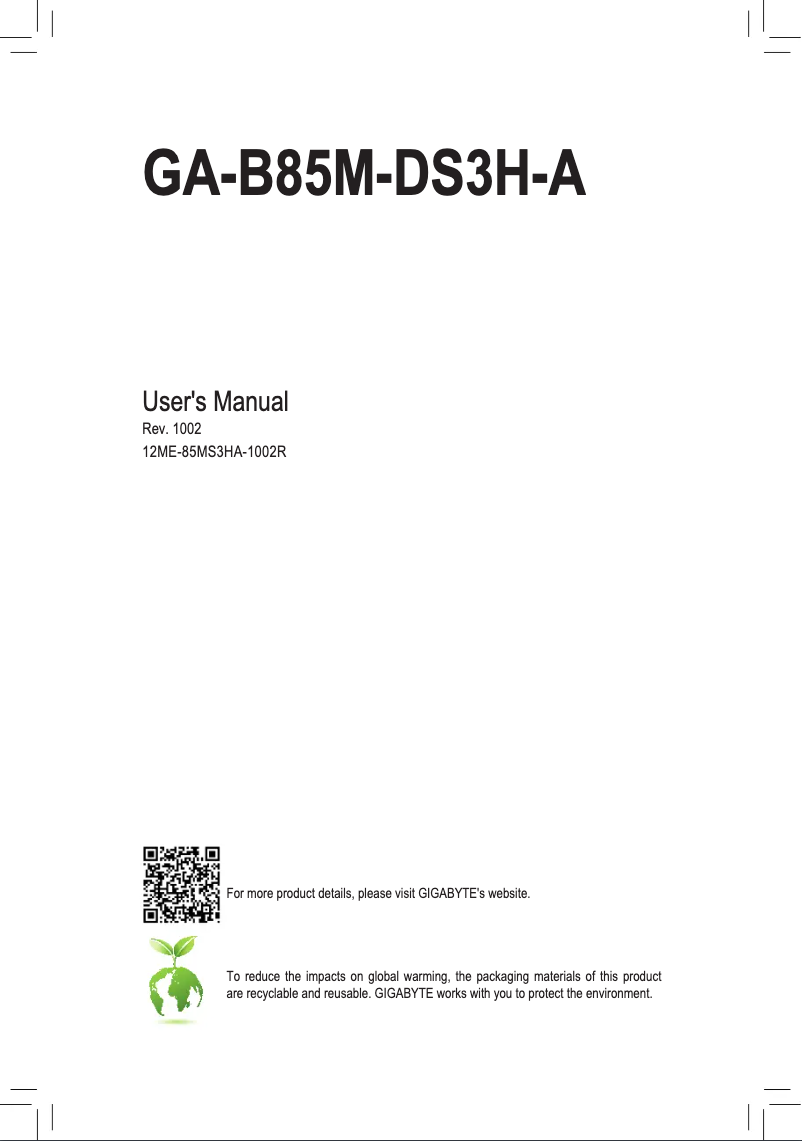 Image de la première page du manuel de l'appareil GA-B85M-DS3H-A