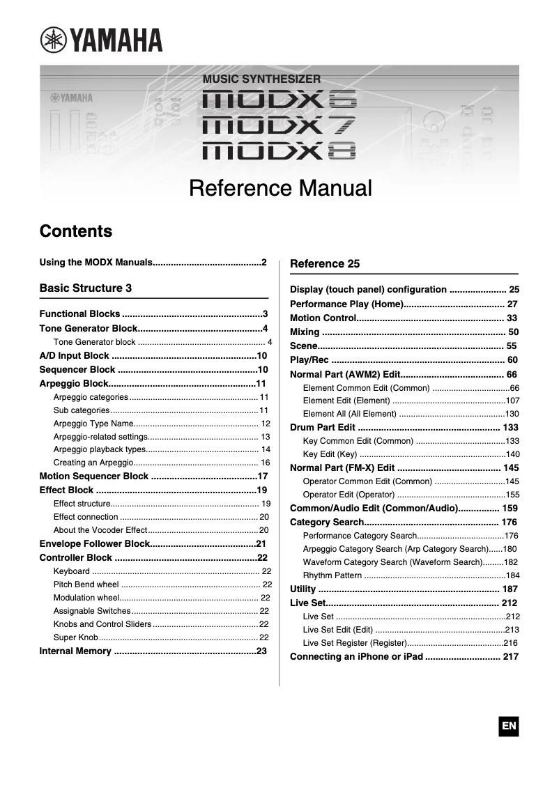 Page 1 de la notice Manuel utilisateur Yamaha MODX7