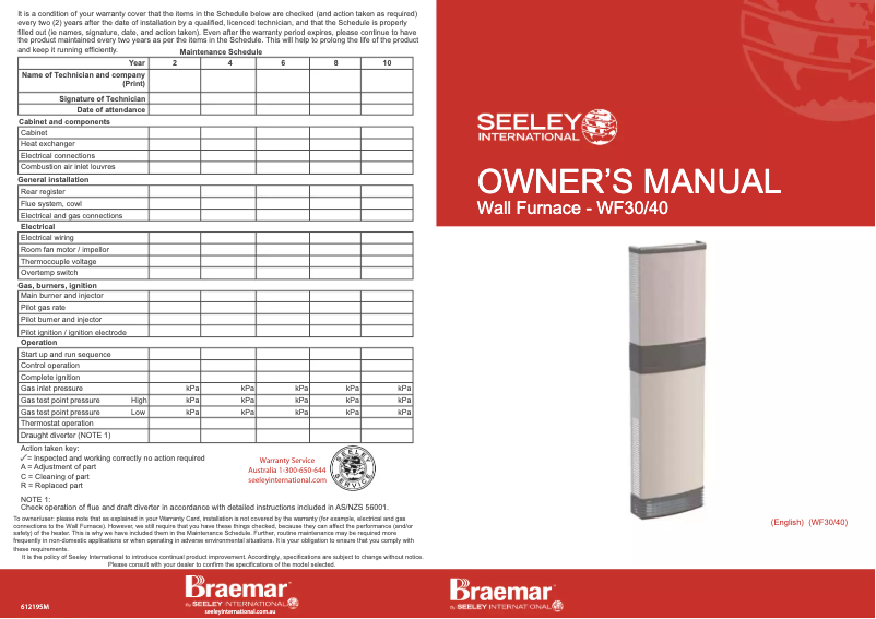 Page 1 de la notice Manuel utilisateur Braemar Ecostar WF2000
