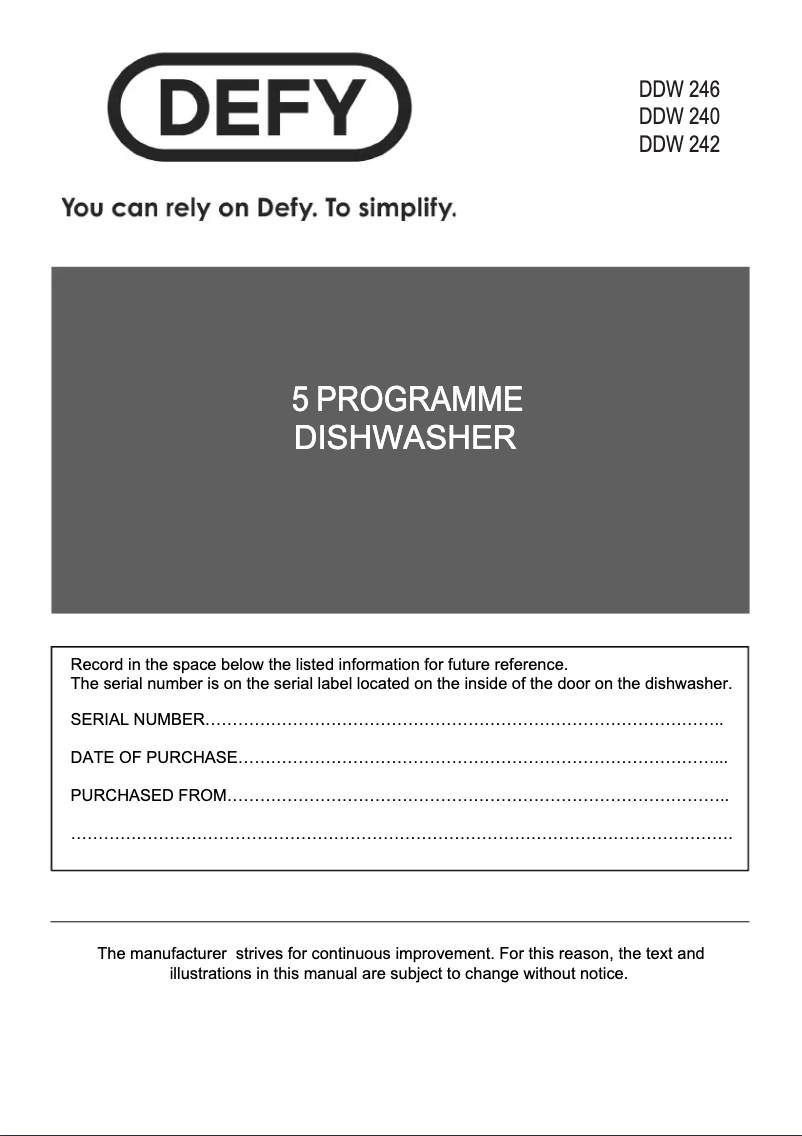 Page n°1 - Manuel utilisateur Defy DDW 246