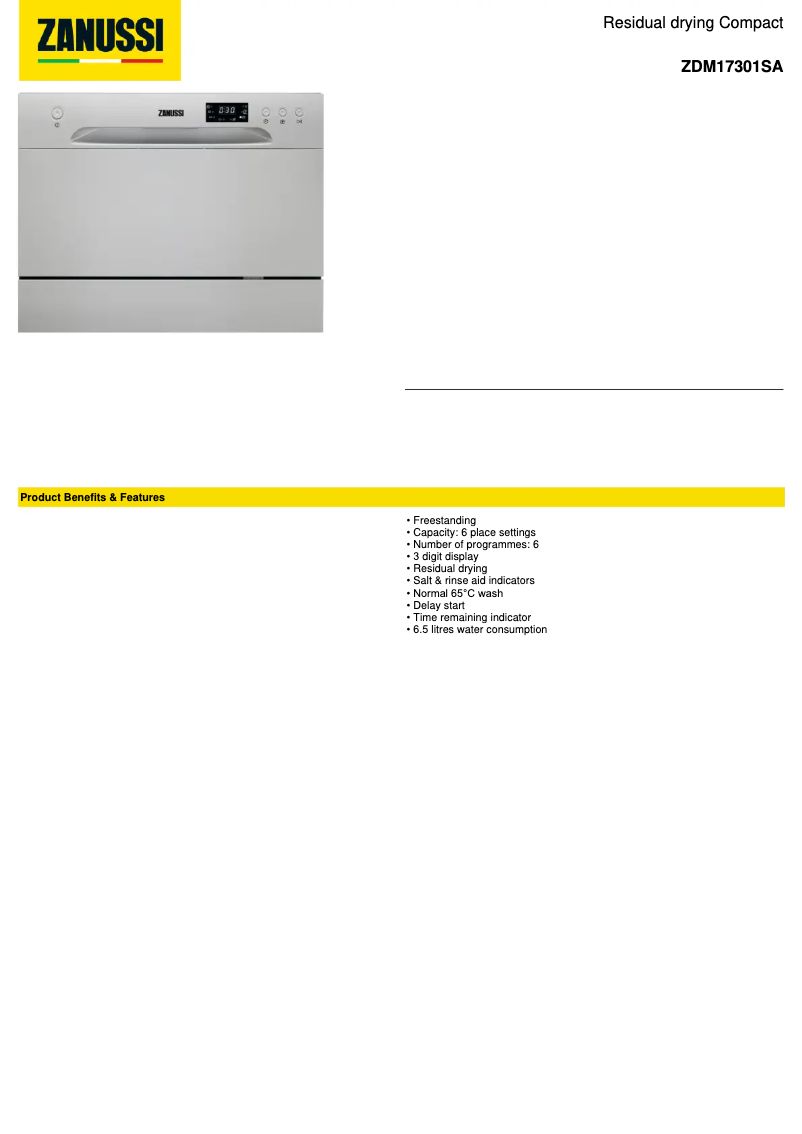 Page n°1 - Fiche technique Zanussi ZDM17301SA