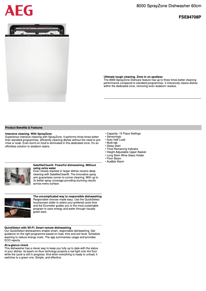 Page 1 de la notice Fiche technique AEG FSE84708P