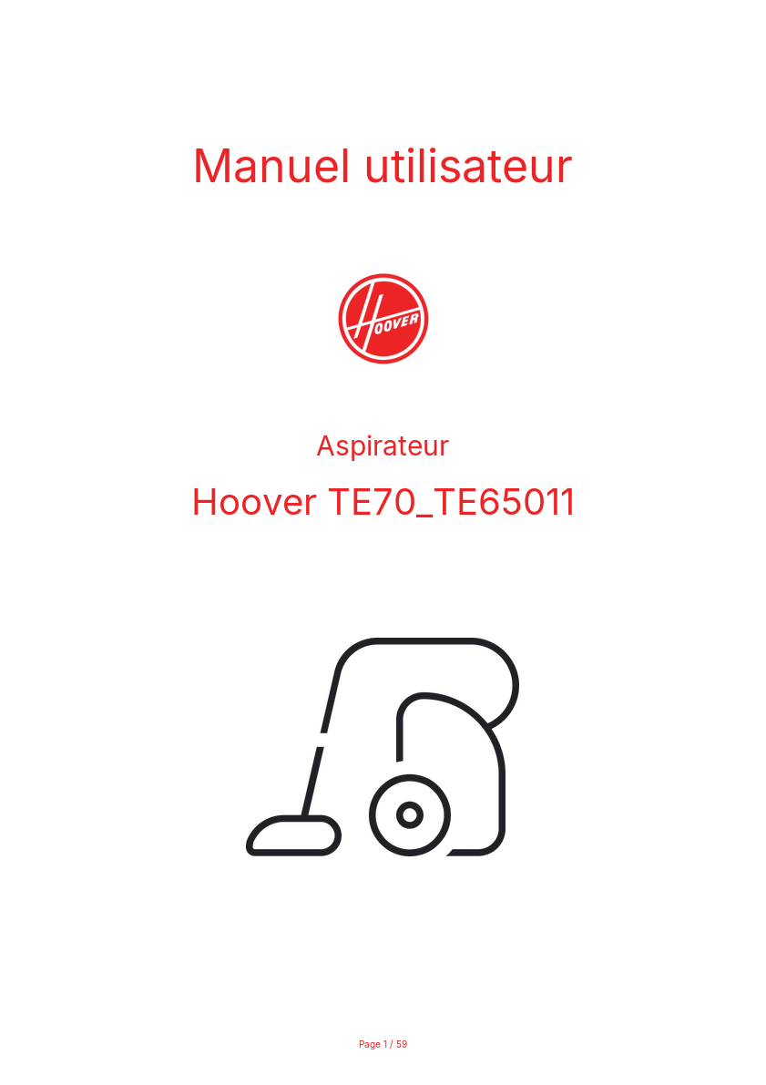 Page n°1 - Manuel utilisateur Hoover TE70_TE65011
