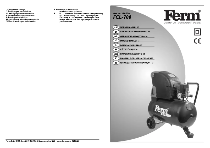 Page n°1 - Manuel utilisateur Ferm CRM1001 FCL-700