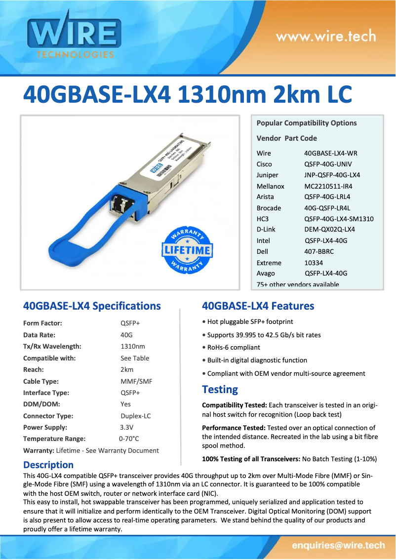 Page 1 de la notice Manuel utilisateur Wire Technologies 10334-WR
