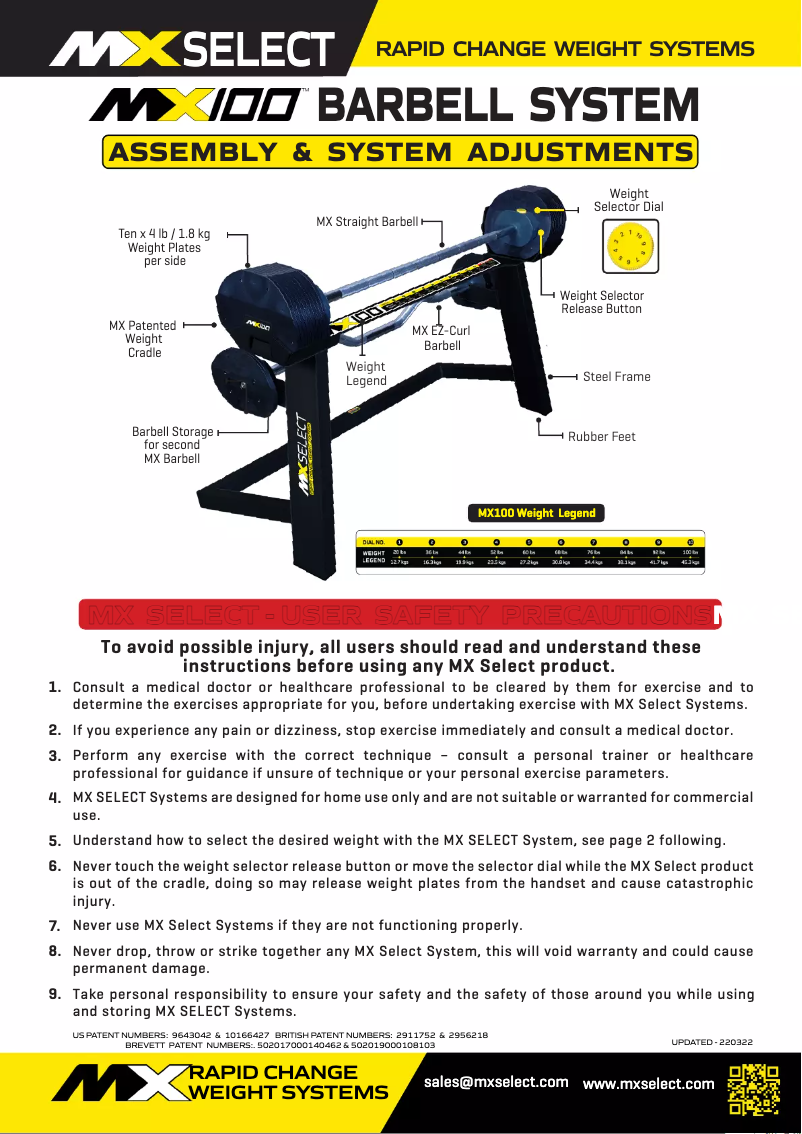 Page 1 de la notice Manuel utilisateur MX Select MX100