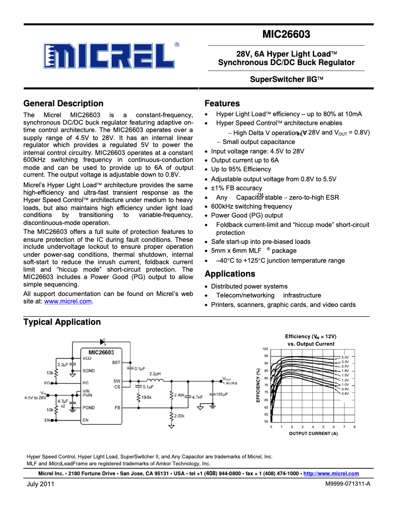 Page 1 de la notice Fiche technique Microchip MIC26603