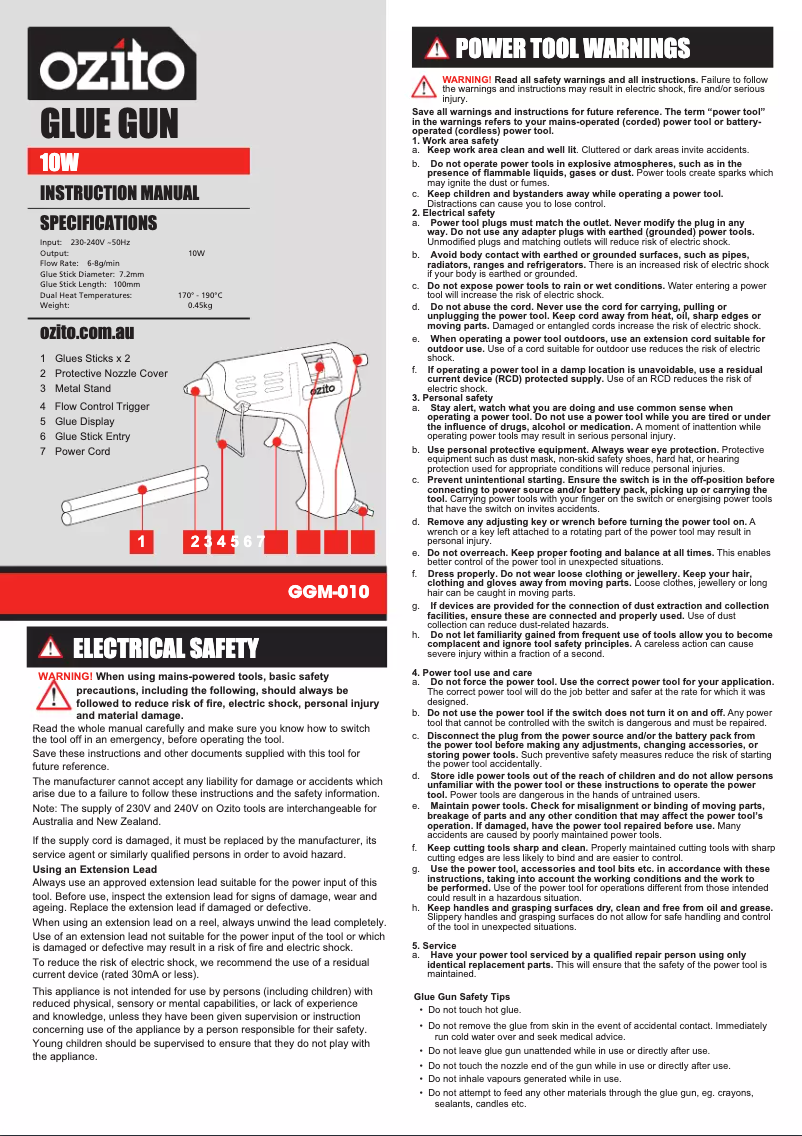 Page n°1 - Manuel utilisateur Ozito GGM-010