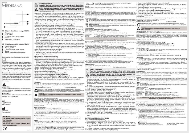 Page 1 de la notice Manuel utilisateur Medisana KS 210