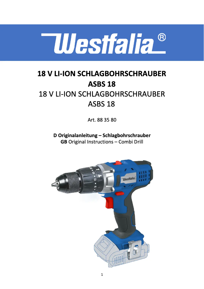 Page n°1 - Manuel utilisateur Westfalia ASBS 18